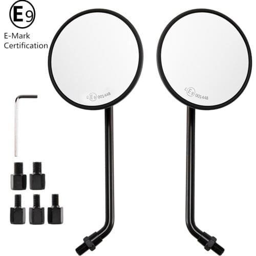 Black/Chrome 8mm 10mm Motorcycle Mirrors Rearview Mirror CNC Aluminum M8 M10 Left & Right Thread E-mark for Yamaha Ducati