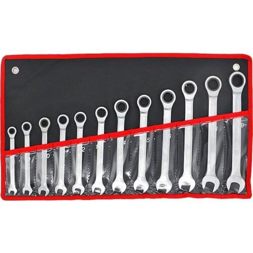 12pcs 8-19mm Ratchet Wrench Set Quick CR-V Ratchet Spanner Universal Combination Car Open End Wrenches Auto Repair Tools