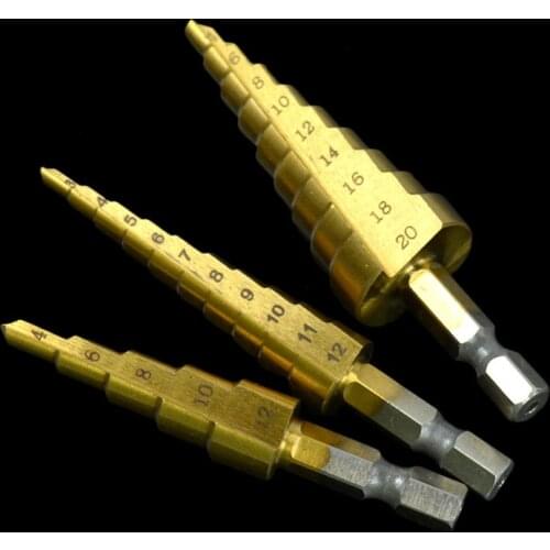3Pcs/set 3-12/4-12/4-20 Pagoda Drill Bits Step Drill Bit Professional Hexagon Handle Straight Fluted Ladder Drill Bits