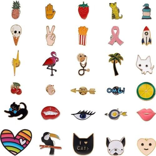 30Pcs/Set Alloy Enamel Brooches Enamel Pin with Brass Findings Mixed Shapes Mixed Color Bag Clothes Lapel Pin Badge Jewelry Gift