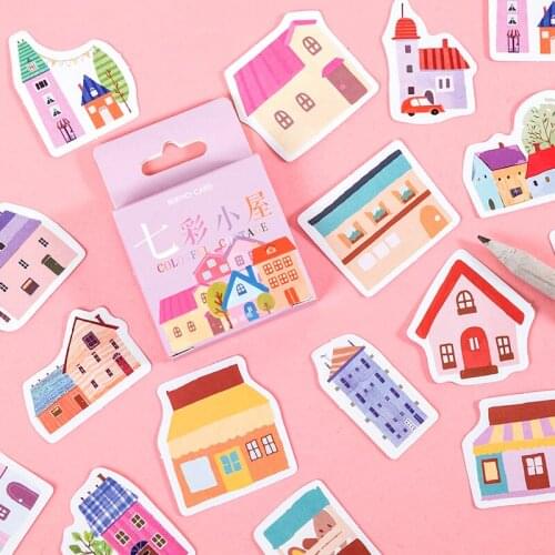 46Pcs/Box Color Painting Cottage Bullet Journal Decorative Washi Stickers Scrapbooking Stick Label Diary Album Stickers