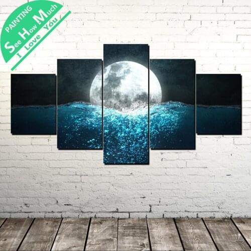 5 Piece Abstract Moon Water Wall Art Canvas Poster and Print Canvas Painting Decorative Picture Canvas Painting Home Decor