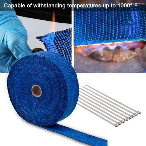 5cm*15M Blue Exhaust Heat Wrap Roll for Motorcycle Fiberglass Heat Shield Tape with Stainless Ties