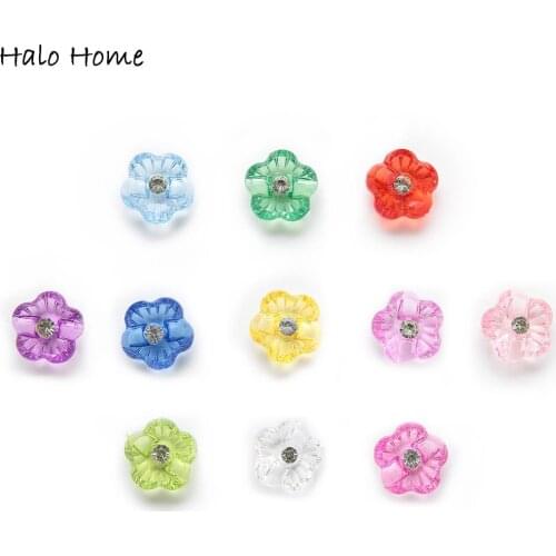 50pcs Shank Acrylic Flower Rhinestones Buttons Sewing Scrapbooking Home Gift Clothing Handwork Decor 15mm