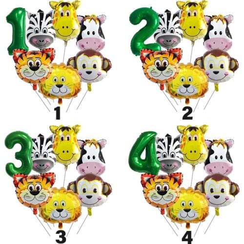 7pcs Jungle Safari Happy Birthday Balloons Animal Foil Balloons Wild One Kids Birthday Party Baby Shower Decoration Supplies