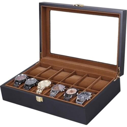 Watch Box 6/10/12 Grids Black Matte Spray Paint Watch Case Boxes Organizer for Men Watch Women Jewelry Boxes Display