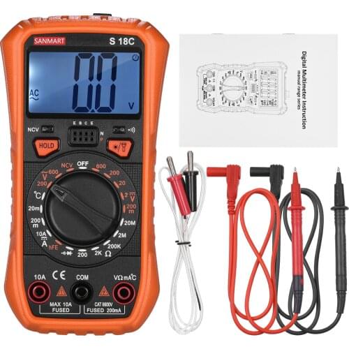 Digital Multimeter 2000 Counts Manual Range True RMS Tester Measuring DCV ACV DCA Diodes Buzzer hFE Tester Ammeter Ohmmeter