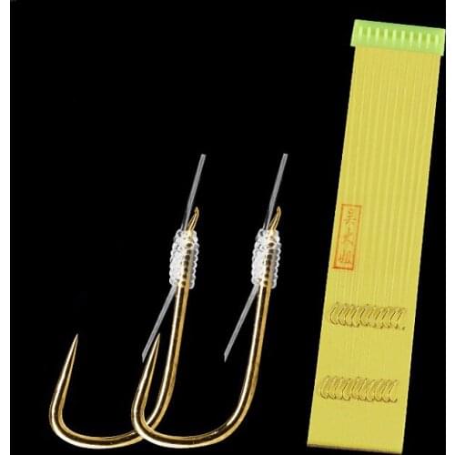 DYGYGYFZ 10pcs/bag Fishing Hook Size 1#-6# High-carbon Steel Barbed Fish Hook Golden Sleeve Double Hook