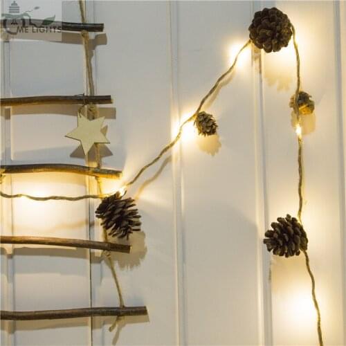 5M 50 LEDs Copper Wire String Lights With Real Pinecone Cone Twine Battery fairy string lights for Indoor Holiday Decoration