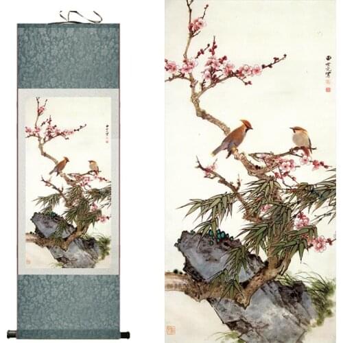 Hotsale free shipping Silk painting Birds and flowers traditional art painting Chinese national art paintingsPrinted painting