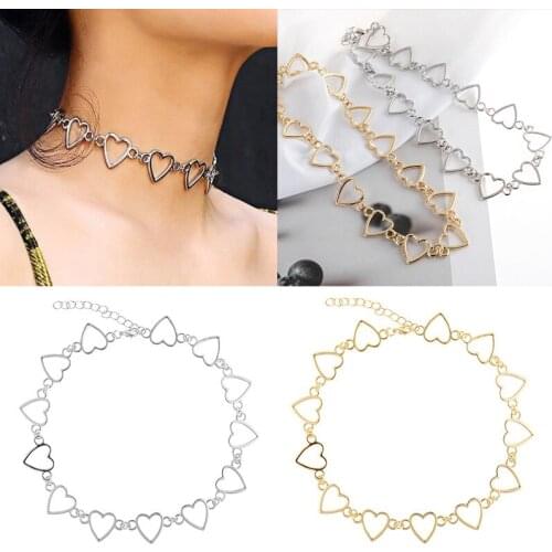 Heart Chain Metal Choker Necklace For Women Collar Goth Necklace Aesthetic Jewellery Valentines Party Girl Party Gift