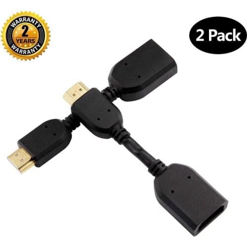 HDMI Male to Female Extender Cable Adapter 360 Degree Adjustable Gold Plated Supports 4K & 3D (2PCS)