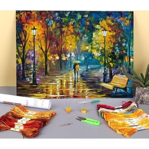Oil Painting Style Printed Water-Soluble Canvas 11CT Cross Stitch Embroidery Complete Kit DMC Threads Craft Wholesale