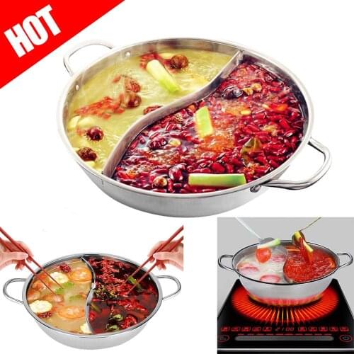 VKTECH 28cm Stainless Steel Hot Pot Single-layer Thicken Soup Binaural Mandarin Duck Pot Fondue Cooking Pot Kitchen Cookware New