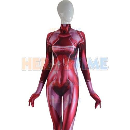 Spandex Samus Zero Costume Red Color 3D Printed Girl Cosplay Suit Halloween Zentai Superhero Costume