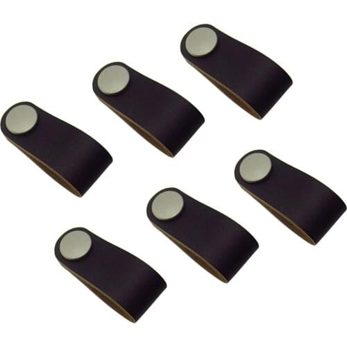 6Pcs Leather Furniture Handle Trunk Pull Handle Luggage Handle Strap Replacement,Black