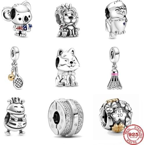 Summer New 925 Sterling Silver Surfing Koala Union Jack Lion Badmin Charm Fit Original Pandora Charm Bracelet 2020 Jewelry Gift