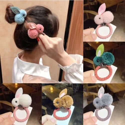 Cute Rabbit Ponytail Holder Hair ties Kids hair accessories Plush Children girls Hairpins hair band ropes ties dress scrunchies