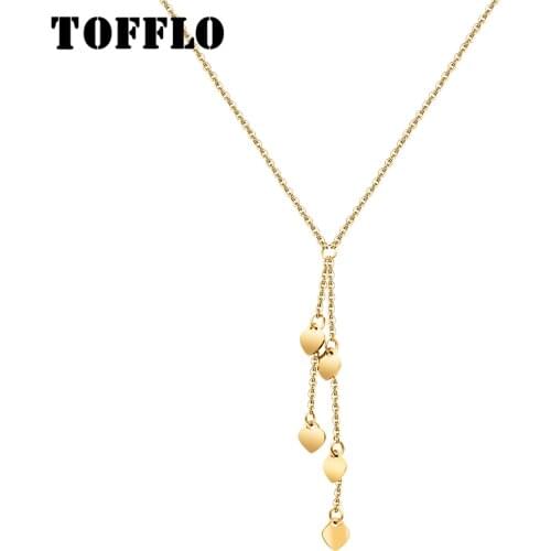 TOFFLO Fashion Little Peach Heart Clavicle Necklace Korean Little Leaf Series Pendant Jewelry Stainless Steel Necklace BSP014