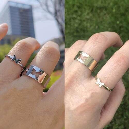 Trendy Gold Butterfly Rings for Women Men Lover Couple Rings Set Friendship Engagement Wedding Girls Open Rings 2021 Jewelry