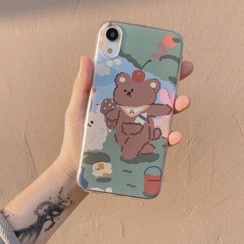 INS Cute Cartoon Bear soft silicon Phone case for iphone X XR XS 11pro MAX 7 8 plus Transparent cover funda Case for iPhone 11