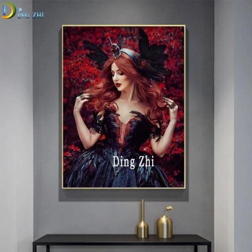 Nordic Woman Portrait Full Square Round Diamond Painting Mosaic Diamond Embroidery Feather Dress Flower Cross Stitch Handmade