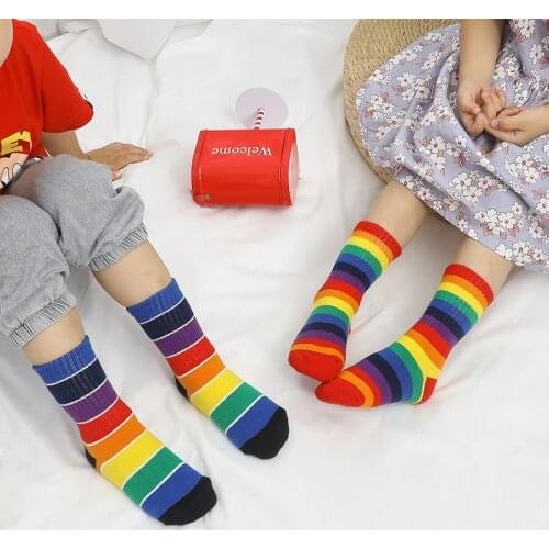 New 1-12Yrs Child Socks Autumn Winter Rainbow socks Color Matching Striped Childrens Pile Student Kids Boys Girls Tube Sock