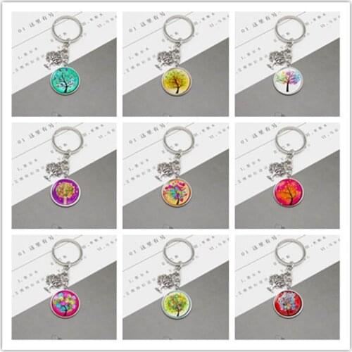 New fashion life tree glass pendant charm metal key chain wholesale