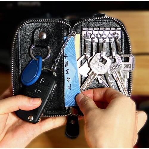 051018 new hot Mens leather key bag unisex women zipper multi-function car keys bag
