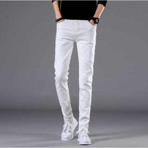 2021 New Men Stretch Jeans Fashion white Denim Trousers For Male Winter fleece Retro Pants Casual Mens Jeans size 27-36