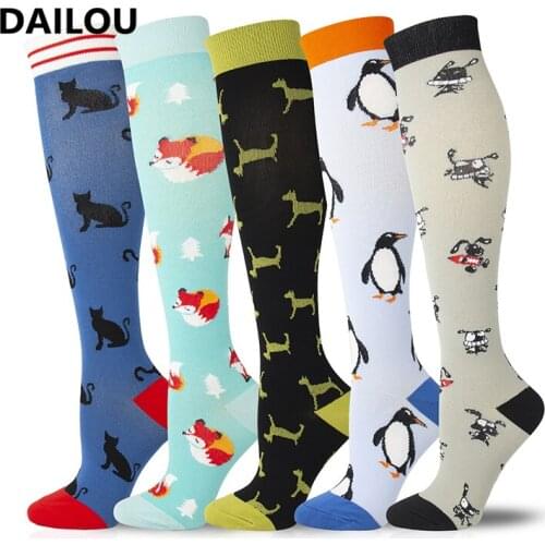 New Women Compression Stockings Animal Fox Penguin Cat Socks Outdoor Varicose Veins Blood Circulation Pressure Funny Socks Men