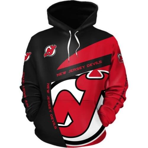New Jersey Mens Fashion 3D Hoodie Red black white geometric pattern print Devils Cool outdoor sweatshirt