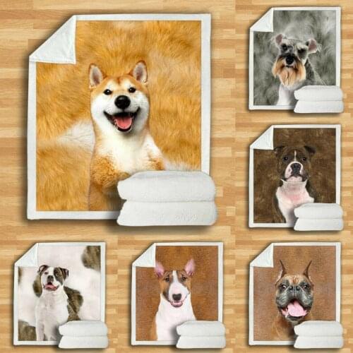 Lovely Pet Dog Printed Sherpa Blanket Couch Quilt Cover Travel Bedding Velvet Plush Throw Fleece Blanket Bedspread 003