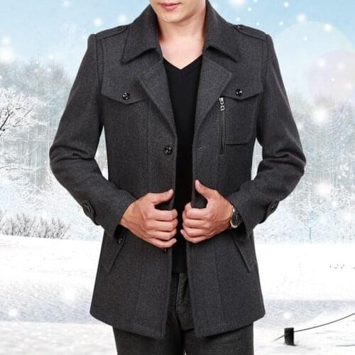 Autumn And Winter Fold-down Collar Woolen Coat Mens Doubles Collar Mid-length Wool Woolen Cloth Trench Coat Mens Jacket