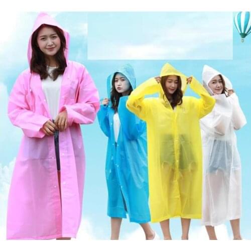 Portable Eva Plastic Hooded Raincoat Transparent Fishing Must Poncho Rainwear With Button Adult Rain Coats SN734