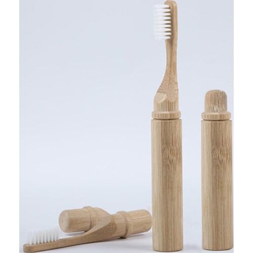 Dropshipping Portable Compact Folding Bamboo Toothbrush With Replacement Brush Head Travel Camping Hiking Outdoor Easy To Take