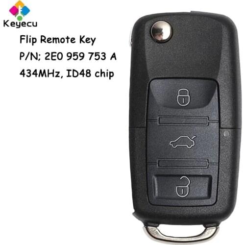 KEYECU Upgraded Flip Remote Control Car Key With 3 button 434MHz ID48 Chip - FOB for Volkswagen Crafter 2006-2016, 2E0 959 753 A