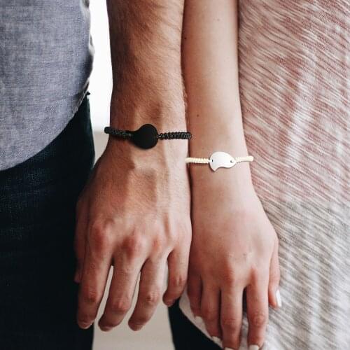 Heart Puzzle Couples Bracelet for Women Men, Rope Chain Bracelets Adjustable Link,Best Friend Bracelets Set of 2