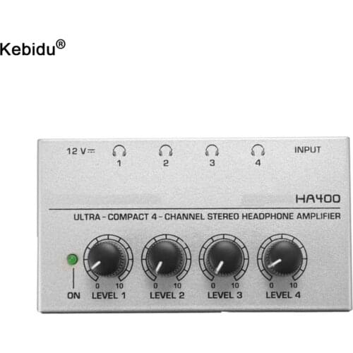 Kebidu Headphone Amplifier HA400 Ultra-Compact 4 Channels Mini Audio Stereo Headphone Amplifier with Power Adapter