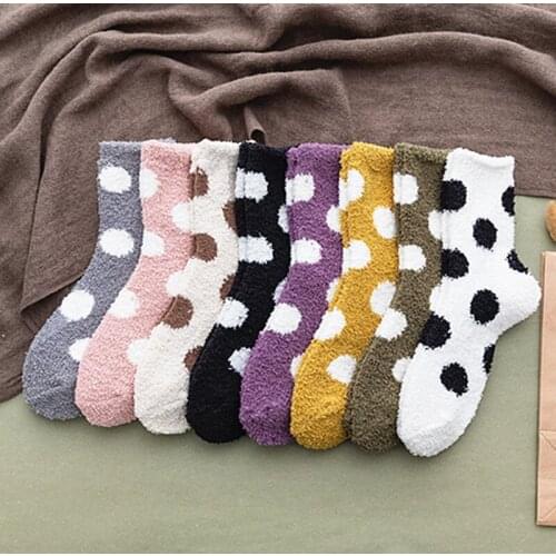 Thicken Dots Short Black Socks Women Coral Velvet Fluffy Cashmere Funny Ladies Cotton Sock Cute Fashion Warm Casual Harajuku Sox