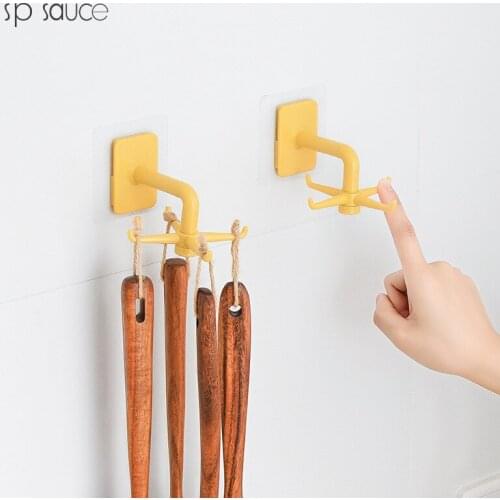 Rotating hook kitchen supplies free punching seamless shelf storage kitchen cabinet wall rack bathroom hook shower accessories