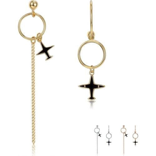 SILVERHOO 925 Sterling Silver Long Tassel Asymmetry Drop Earrings For Women 3 Colors Trendy Plane Gold Color Earring Jewelry