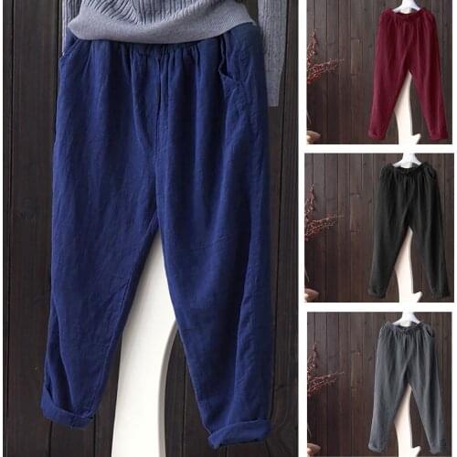 Womens Solid Color Loose Slim Harem Pants Spring Autumn Casual Cotton Linen Fashion Pants Plus Size 2021 Hot Sale