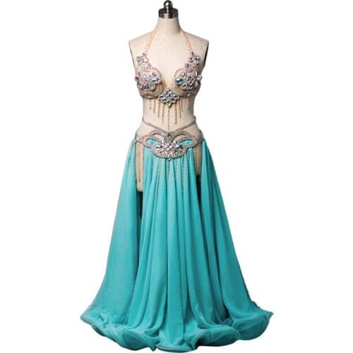 Belly Dance Suit Performance Costume Split Long Skirt 2pcs Set For Women Belly dancing Custom Child Adult Competition Outfit