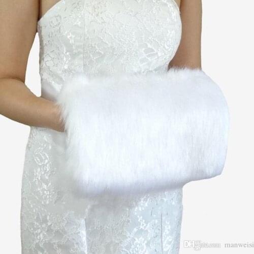 Winter White Faux Fur Wedding Gloves Warm Bridal Muff Accessories Stored For Your Wedding Quickly