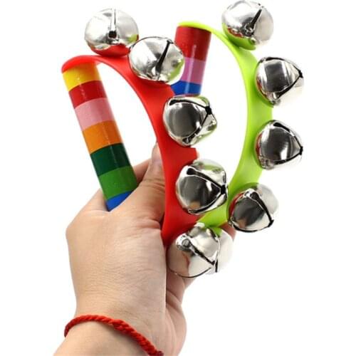 1Pcs 12*8cm Colorful Little Hand Held Tambourine Bell Metal Jingles Ball Percussion Semicircle Musical for Baby Children Gift