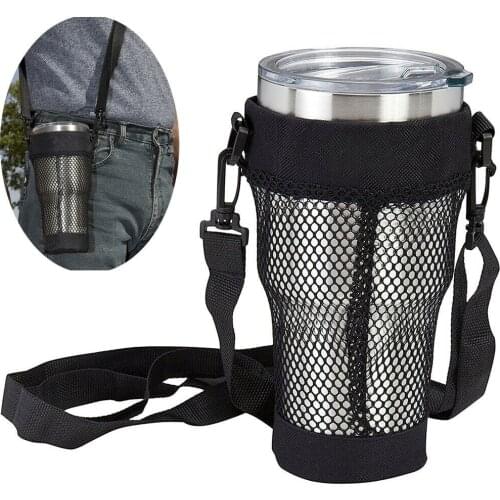 1pc Shoulder Carrier Mug Holder Bag Mesh Net Bag Portable Water Bottle Cup Carry Pouch For Outdoor Hiking Camping