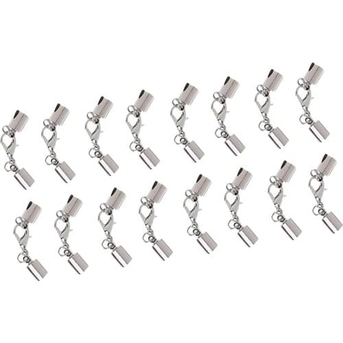 16pcs White K plated leather cord kumihimo end caps tips lobster clasps 5.5mm