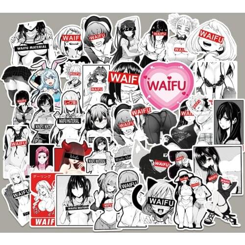 51 Sheets Cartoon Anime Waifu Girl Stickers Japanese Kawaii Stationery Decorative DIY Stick Label PVC Adhesive Stickers
