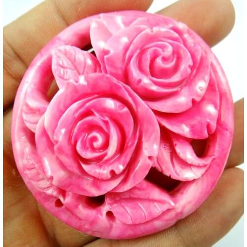 58*15MMFree shipping Chinese Organic Pink Cinnabar hand-carve of flower Pendant necklace jewellery making